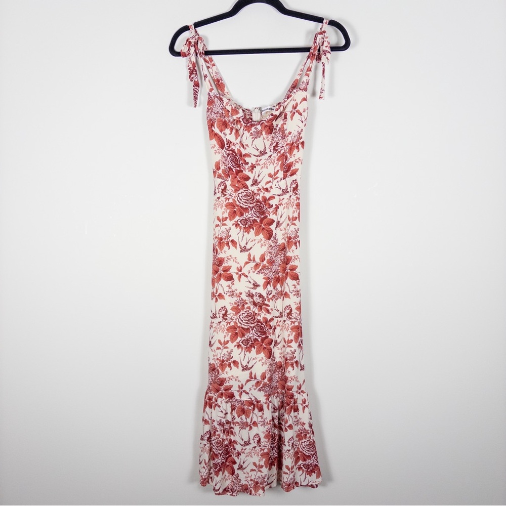 Reformation Red Toile Floral Nikita Midi Dress